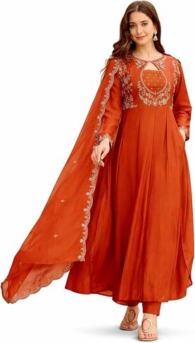 Women's Vichitra Silk Embroidery Salwar Suit Set Kurta Pant with Dupatta in Kuwait