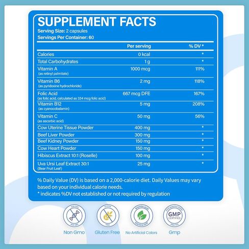 Beef Organ Supplements for Women, Beef Liver, Kidney, Heart, Uterus Tissue, Hormonal Balance, Immune Support,Natural Iron Vitamins Supplements for Energy, Grass Fed Pasture Raised 120 Capsules in Saudi Arabia