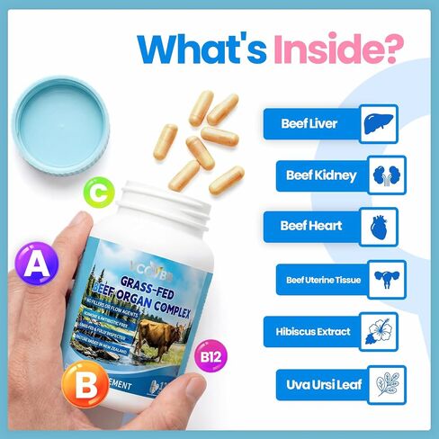 Beef Organ Supplements for Women, Beef Liver, Kidney, Heart, Uterus Tissue, Hormonal Balance, Immune Support,Natural Iron Vitamins Supplements for Energy, Grass Fed Pasture Raised 120 Capsules in Saudi Arabia