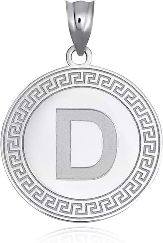 Claddagh Gold .925 Sterling Silver Personalized Letter Initial A-Z Greek Key Medallion Pendant Necklace | Choice of Initial Letter/Rolo Chain 16"-22" Length/Pendant Only in Kuwait
