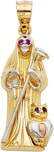 14k REAL Two Tone Gold Religious Santa Muerte Charm Pendant (Size : 35 x 10 mm) in Kuwait