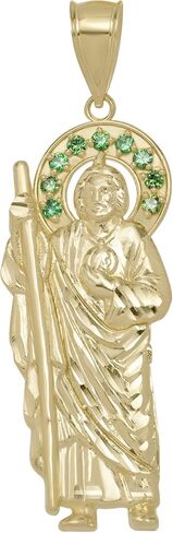 10K Gold St. Jude with Emerald CZ Halo Pendant Solid Yellow Gold in Saudi Arabia