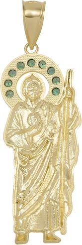 10K Gold St. Jude with Emerald CZ Halo Pendant Solid Yellow Gold in Saudi Arabia