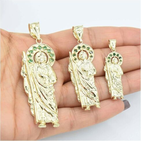 10K Gold St. Jude with Emerald CZ Halo Pendant Solid Yellow Gold in Saudi Arabia