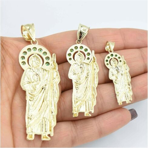 10K Gold St. Jude with Emerald CZ Halo Pendant Solid Yellow Gold in Saudi Arabia