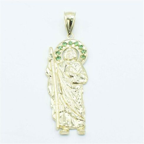 10K Gold St. Jude with Emerald CZ Halo Pendant Solid Yellow Gold in Saudi Arabia
