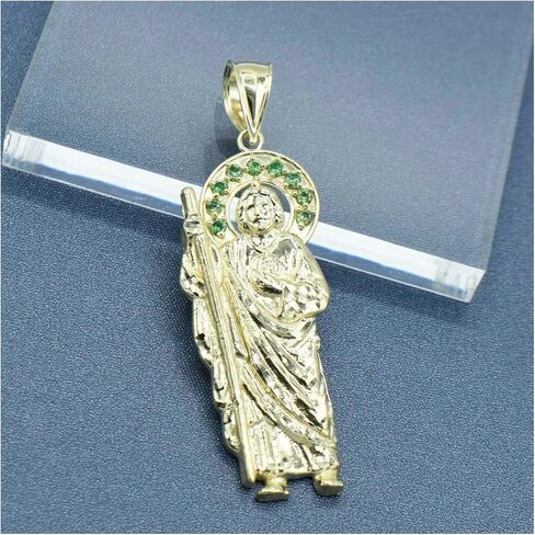 10K Gold St. Jude with Emerald CZ Halo Pendant Solid Yellow Gold in Saudi Arabia