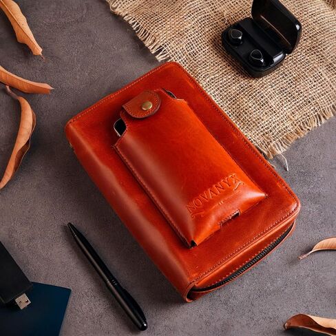 NOVANYX Passport Holder for Travel & Tech Bag Combo - First Ever Genuine Leather Passport Holder with AirTag Hidden, Rfid Passport Cover Travel Wallet for Airport Essentials, Travel Must Haves Gifts in Saudi Arabia