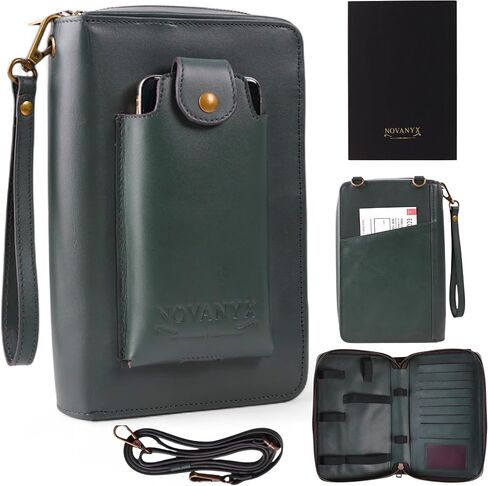 NOVANYX Passport Holder for Travel & Tech Bag Combo - First Ever Genuine Leather Passport Holder with AirTag Hidden, Rfid Passport Cover Travel Wallet for Airport Essentials, Travel Must Haves Gifts in Saudi Arabia