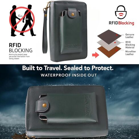 NOVANYX Passport Holder for Travel & Tech Bag Combo - First Ever Genuine Leather Passport Holder with AirTag Hidden, Rfid Passport Cover Travel Wallet for Airport Essentials, Travel Must Haves Gifts in Saudi Arabia