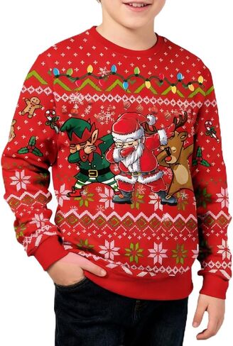 Kid Ugly Christmas Sweatshirt Xmas Crewneck Sweater for Toddler Boy Red Funny Pullover Top Clothes 3-12T in Saudi Arabia