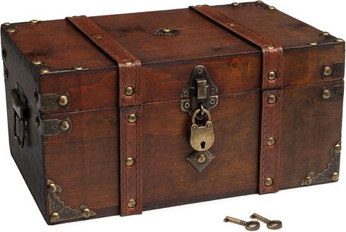 Happenings Antique Treasure Chest Box with Tray – Lockable Vintage Decorative Chest for Storage, Keepsakes, Jewelry – Pirates Wooden Chest Decor (11x7.1x5.5) in Saudi Arabia