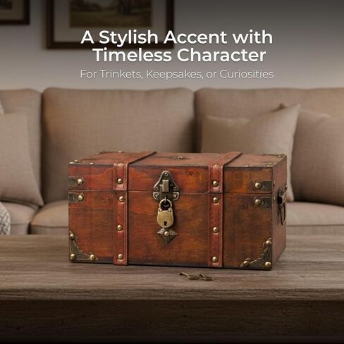 Happenings Antique Treasure Chest Box with Tray – Lockable Vintage Decorative Chest for Storage, Keepsakes, Jewelry – Pirates Wooden Chest Decor (11x7.1x5.5) in Saudi Arabia