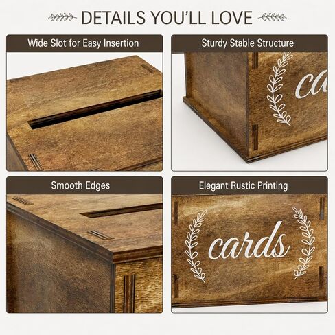 Wooden Wedding Card Box with Slot Rustic Gift Card Box for Wedding Decorations for Reception Money Gift Boxes for Party Anniversary Baby & Bridal Shower in Saudi Arabia