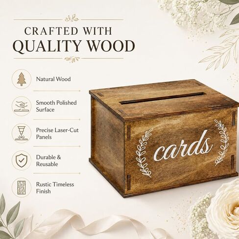 Wooden Wedding Card Box with Slot Rustic Gift Card Box for Wedding Decorations for Reception Money Gift Boxes for Party Anniversary Baby & Bridal Shower in Saudi Arabia