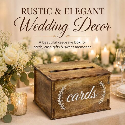 Wooden Wedding Card Box with Slot Rustic Gift Card Box for Wedding Decorations for Reception Money Gift Boxes for Party Anniversary Baby & Bridal Shower in Saudi Arabia