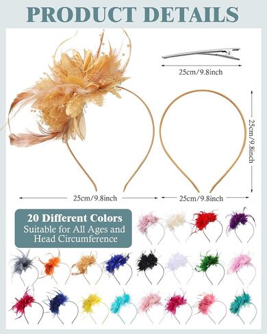 24 Pcs Fascinators Hats Tea Party Hats for Women Feather Pearl Headband with Veil 50s Vintage Feathers Pearl on a Headband or a Clip for Women Wedding Cocktail Dresses Accessories in Saudi Arabia