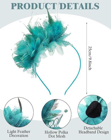 24 Pcs Fascinators Hats Tea Party Hats for Women Feather Pearl Headband with Veil 50s Vintage Feathers Pearl on a Headband or a Clip for Women Wedding Cocktail Dresses Accessories in Saudi Arabia