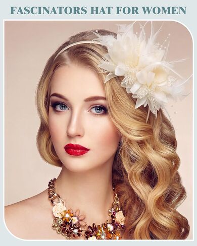 24 Pcs Fascinators Hats Tea Party Hats for Women Feather Pearl Headband with Veil 50s Vintage Feathers Pearl on a Headband or a Clip for Women Wedding Cocktail Dresses Accessories in Saudi Arabia