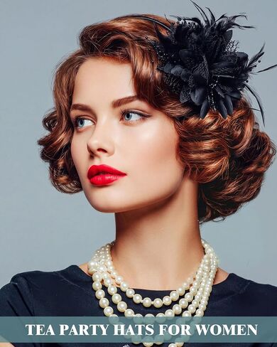 24 Pcs Fascinators Hats Tea Party Hats for Women Feather Pearl Headband with Veil 50s Vintage Feathers Pearl on a Headband or a Clip for Women Wedding Cocktail Dresses Accessories in Saudi Arabia