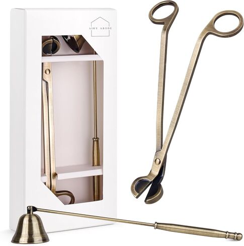Airy Abode Candle Snuffer and Wick Trimmer Set, Bell Snuffer Gift Box, Stainless Steel Candle Care Accessory for Home Decor, Brushed Gold in Saudi Arabia