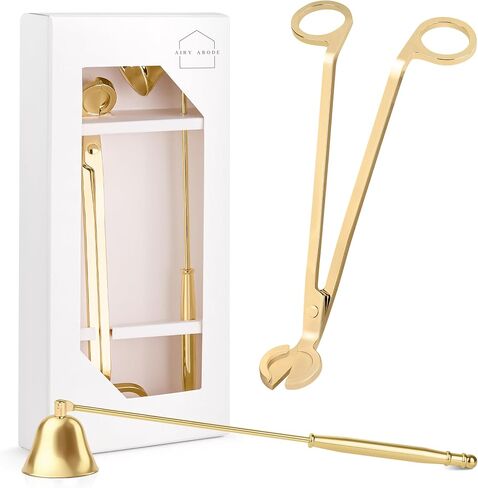 Airy Abode Candle Snuffer and Wick Trimmer Set, Bell Snuffer Gift Box, Stainless Steel Candle Care Accessory for Home Decor, Brushed Gold in Saudi Arabia