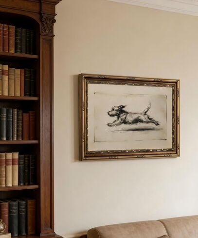Vintage Gold Framed Wall Art Antique Terrier Sketch Wall Art Running Dog Wall Decor Picture Classic Minimalist Line Dog Poster Print for Living Room Bedroom 9x11in in Saudi Arabia