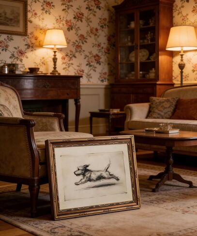 Vintage Gold Framed Wall Art Antique Terrier Sketch Wall Art Running Dog Wall Decor Picture Classic Minimalist Line Dog Poster Print for Living Room Bedroom 9x11in in Saudi Arabia