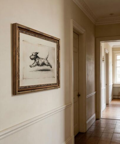 Vintage Gold Framed Wall Art Antique Terrier Sketch Wall Art Running Dog Wall Decor Picture Classic Minimalist Line Dog Poster Print for Living Room Bedroom 9x11in in Saudi Arabia