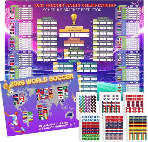 AOXFOXMAS 2026 World Soccer Cup Schedule Poster 43x32 Inch Stickers, Football Match Tracker,Sports Decor & Collectible Merchandise for Fans Party Supplies in Saudi Arabia