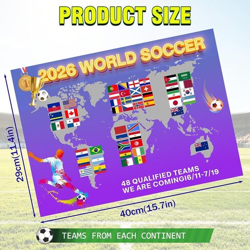 AOXFOXMAS 2026 World Soccer Cup Schedule Poster 43x32 Inch Stickers, Football Match Tracker,Sports Decor & Collectible Merchandise for Fans Party Supplies in Saudi Arabia