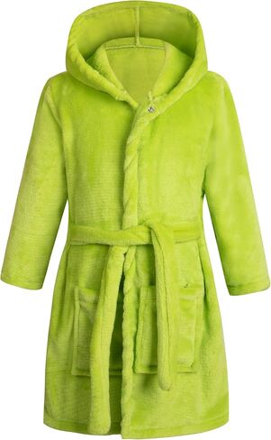 Boys' Girls' Hooded Bathrobe Soft Plush Robe Kids Sleepwear Dressing Gown Gift (US, Age, 2 Years, 3 Years, Green) in Saudi Arabia