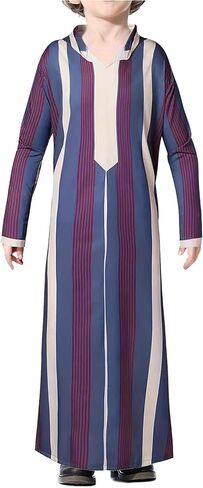 WSPLYSPJY Boys Muslim Thobe Striped Maxi Kaftans Kids Hooded Long Sleeve Arab Gown Islamic Robe in Saudi Arabia