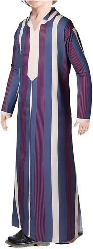 WSPLYSPJY Boys Muslim Thobe Striped Maxi Kaftans Kids Hooded Long Sleeve Arab Gown Islamic Robe in Saudi Arabia