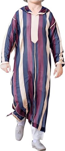 WSPLYSPJY Boys Muslim Thobe Striped Maxi Kaftans Kids Hooded Long Sleeve Arab Gown Islamic Robe in Saudi Arabia
