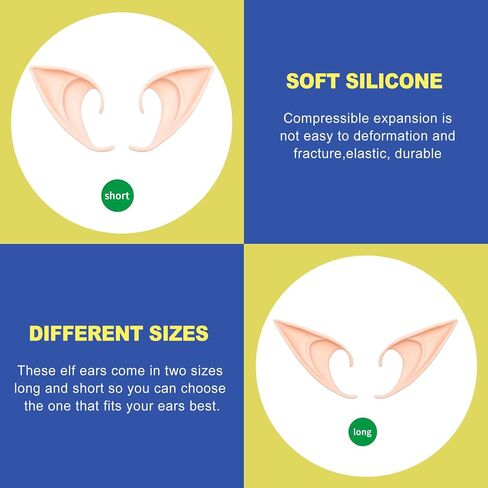 2 Pairs Soft Elf Ears for Cosplay, Silicone Fairy Ears for Adult Women Men & Kids, Pointed FAE Ears, Realistic Hobbit Tips for Halloween Costume & Party in Saudi Arabia