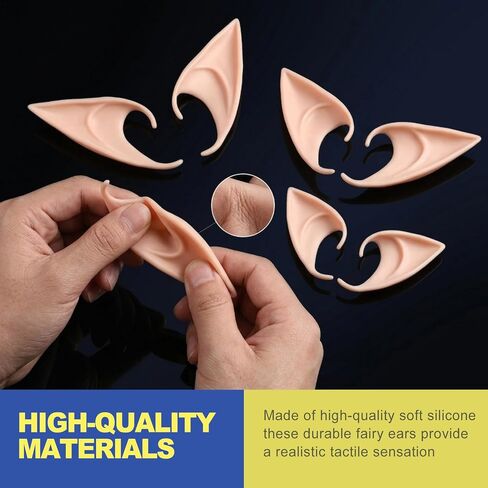 2 Pairs Soft Elf Ears for Cosplay, Silicone Fairy Ears for Adult Women Men & Kids, Pointed FAE Ears, Realistic Hobbit Tips for Halloween Costume & Party in Saudi Arabia