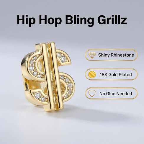 Grillz for Men and women, Gold Dollar Symbol Hip Hop Fake Teeth Covers,Reusable Teeth Jewelry for Party Rap Performance Music Festival (Gold) in Saudi Arabia