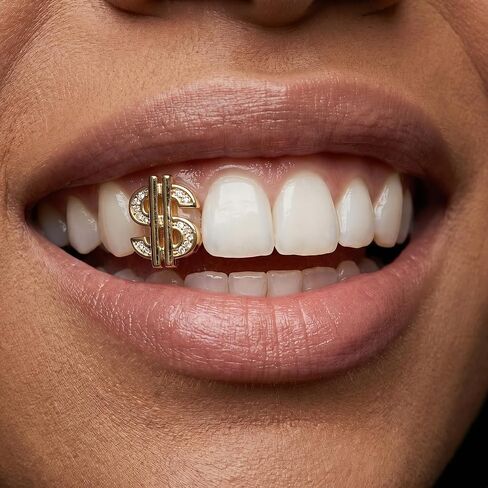Grillz for Men and women, Gold Dollar Symbol Hip Hop Fake Teeth Covers,Reusable Teeth Jewelry for Party Rap Performance Music Festival (Gold) in Saudi Arabia