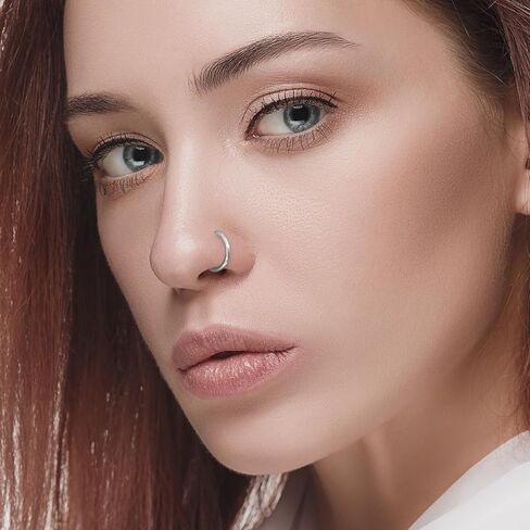 6 قطع ثقب أنف مزيف، طوق غضروف، لا يتطلب ثقب ثقب حاجز وهمي، حلقة حاجز مزيفة فضية للنساء والرجال (قطر 6/8/10 مم) in Kuwait