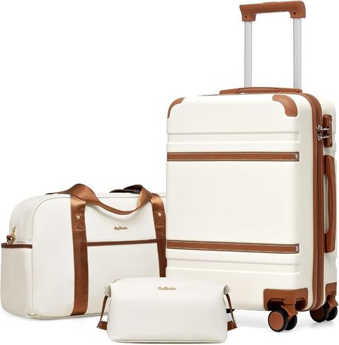 LONG VACATION Luggage Sets 5 Piece, Suitcases With Wheels, PC+ABS Hardshell Luggage Set with Spinner Wheels, TSA Lock (White Brown) in Saudi Arabia