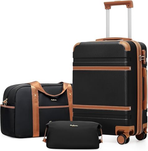 LONG VACATION Luggage Sets 5 Piece, Suitcases With Wheels, PC+ABS Hardshell Luggage Set with Spinner Wheels, TSA Lock (White Brown) in Saudi Arabia