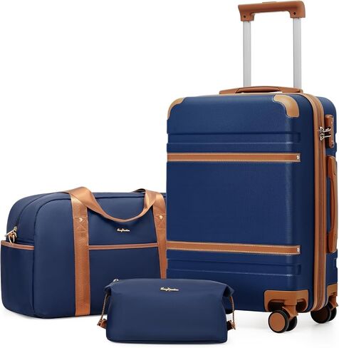 LONG VACATION Luggage Sets 5 Piece, Suitcases With Wheels, PC+ABS Hardshell Luggage Set with Spinner Wheels, TSA Lock (White Brown) in Saudi Arabia