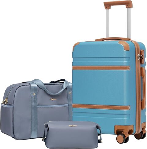 LONG VACATION Luggage Sets 5 Piece, Suitcases With Wheels, PC+ABS Hardshell Luggage Set with Spinner Wheels, TSA Lock (White Brown) in Saudi Arabia