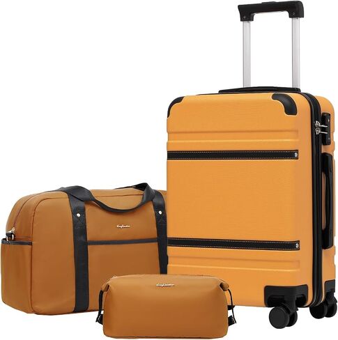 LONG VACATION Luggage Sets 5 Piece, Suitcases With Wheels, PC+ABS Hardshell Luggage Set with Spinner Wheels, TSA Lock (White Brown) in Saudi Arabia