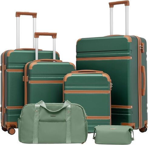 LONG VACATION Luggage Sets 5 Piece, Suitcases With Wheels, PC+ABS Hardshell Luggage Set with Spinner Wheels, TSA Lock (White Brown) in Saudi Arabia