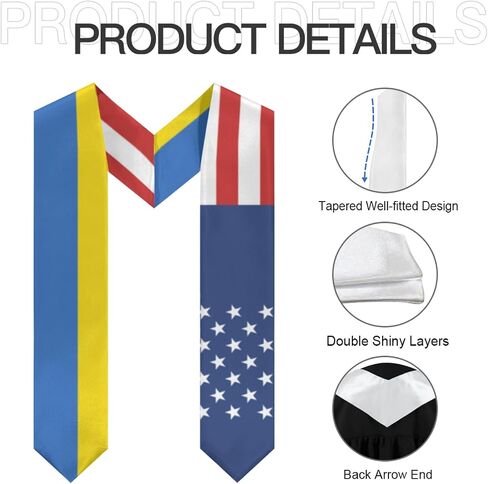 America Ukraine Ukranian Flag Graduation Stole Scarf Shawl Sash Class of 2026 for Kids Preschool Kindergarten Students Soft Lightweight Scarves Graduate Gift Back to School in Kuwait