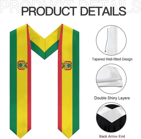 Bolivia Bolivian Flag Graduation Stole Scarf Shawl Sash Class of 2026 for Kids Preschool Kindergarten Students Soft Lightweight Scarves Graduate Gift Back to School in Kuwait