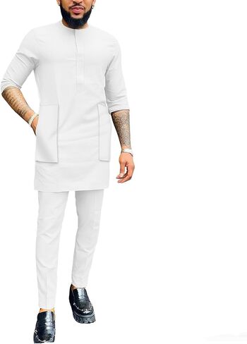 African Suits for Men Dashiki Short Sleeve Shirts Pants 2 Piece Fashion Outfits Sets Traditional Clothing Attire in Saudi Arabia
