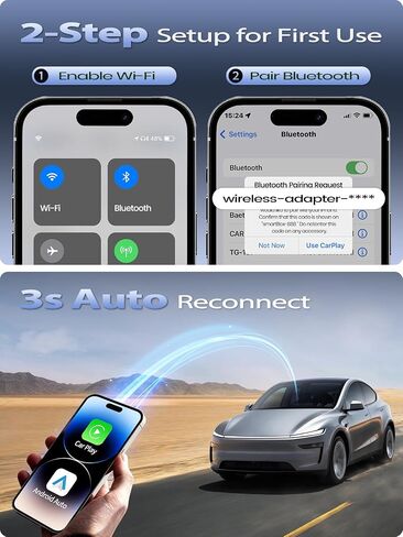 Wireless CarPlay Adapter for Apple – Android Auto Wireless Adapter,5GHz Wi-Fi Zero-Lag Dongle, Stable Auto-Connect, Gold-Plated USB-A & C for All Wired CarPlay Cars 2016+, Mini Plug & Play in Saudi Arabia
